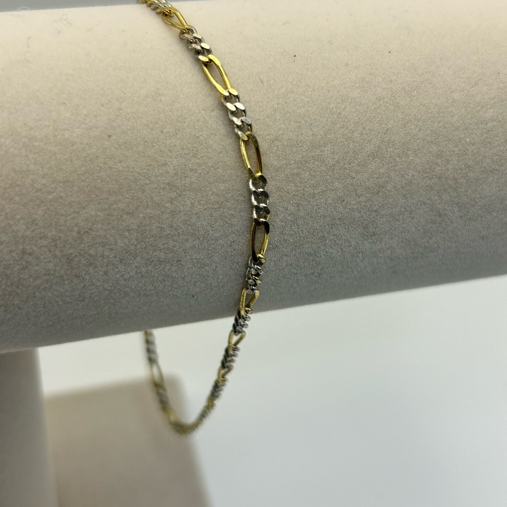 Sterling Silver Anklet Italy KA 1772 Stamped 925 Dainty Two-tone Oval Link - Picture 2 of 8